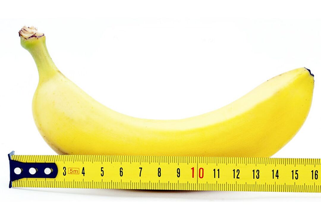 банан з лінейкай сімвалізуе вымярэнне члена пасля аперацыі